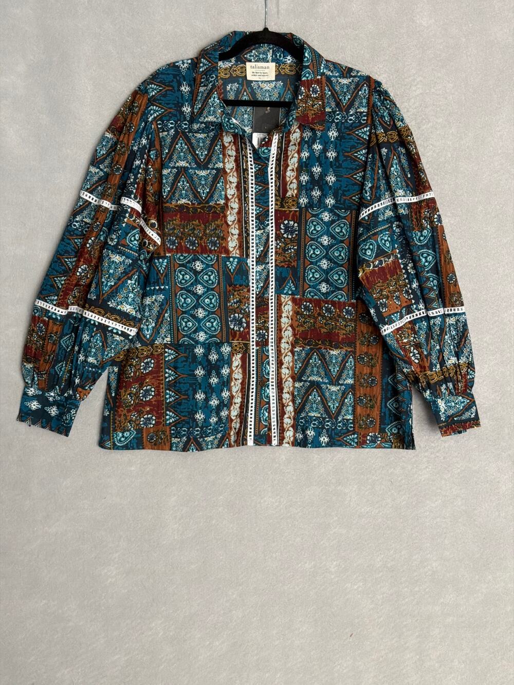 Talisman Castella Top Sicilian Pattern Button Front Women's XS NEW